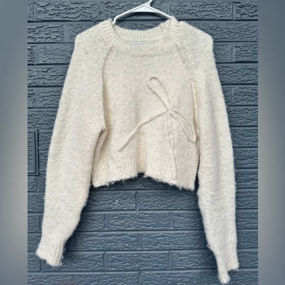 American Eagle Outfitters Soft Cream Bow Sweater